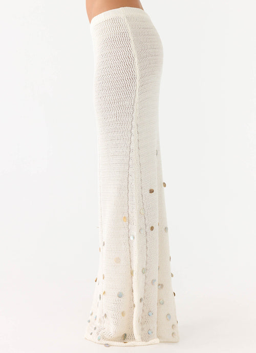 Adelaida Beaded Crochet Maxi Skirt - Ivory