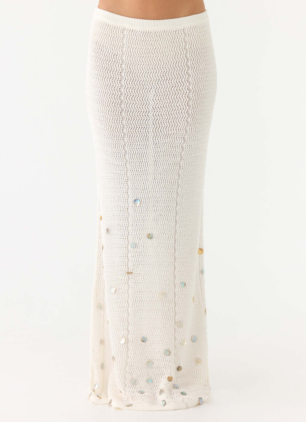Adelaida Beaded Crochet Maxi Skirt - Ivory