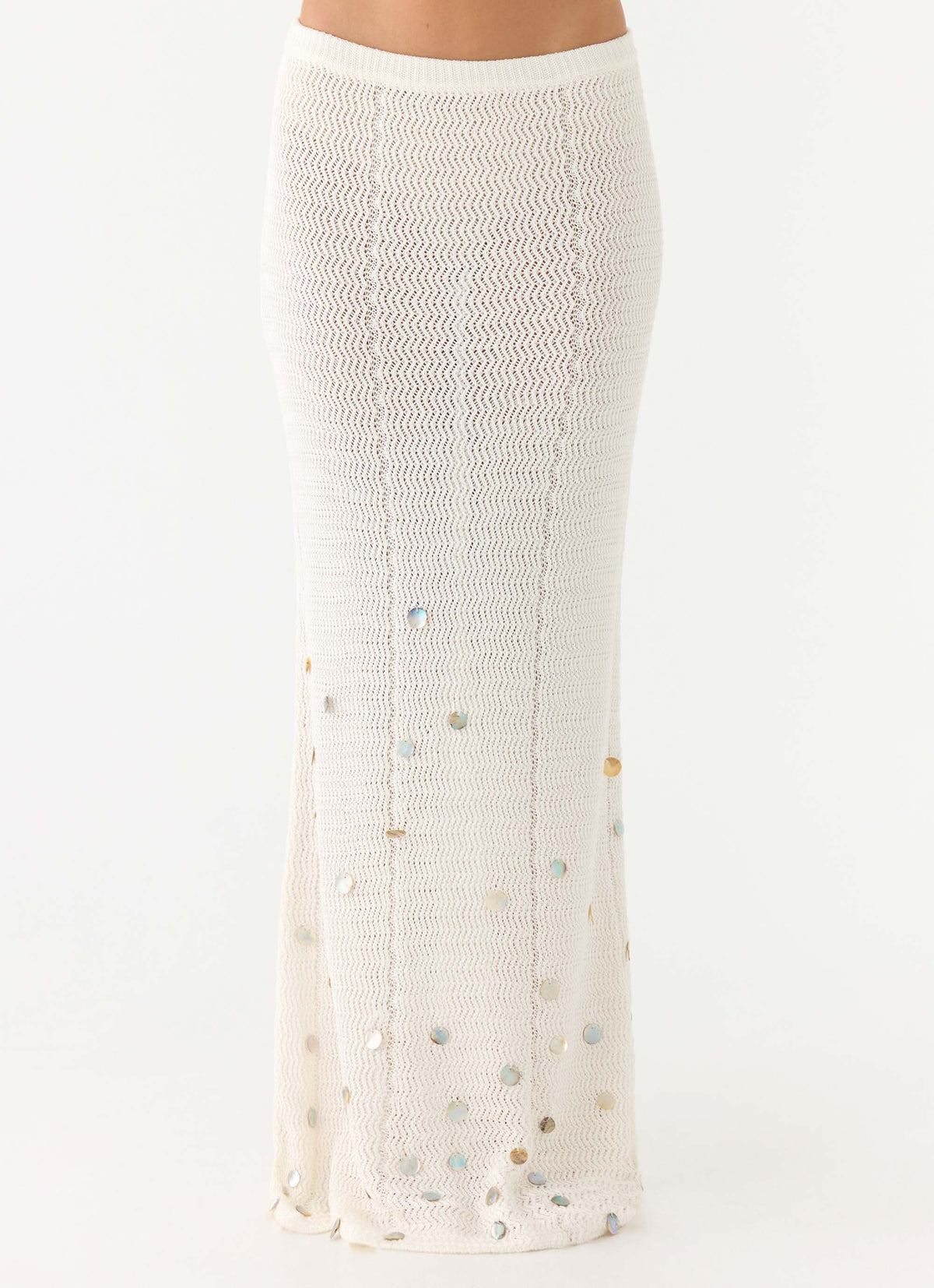 Adelaida Beaded Crochet Maxi Skirt - Ivory