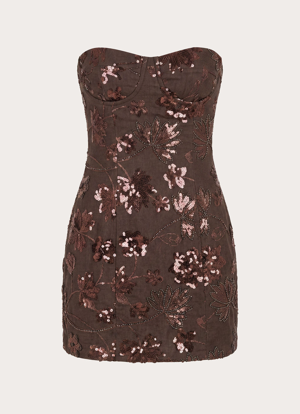 Akima Bustier Sequin Mini Dress - Chocolate