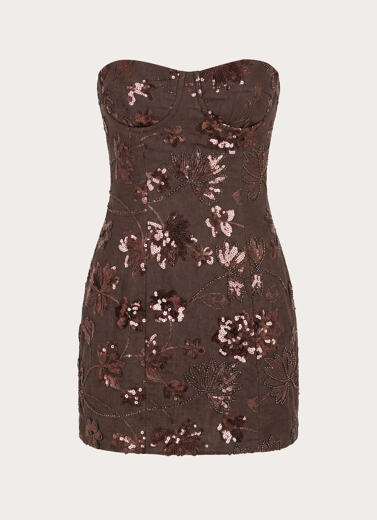 Akima Bustier Sequin Mini Dress - Chocolate