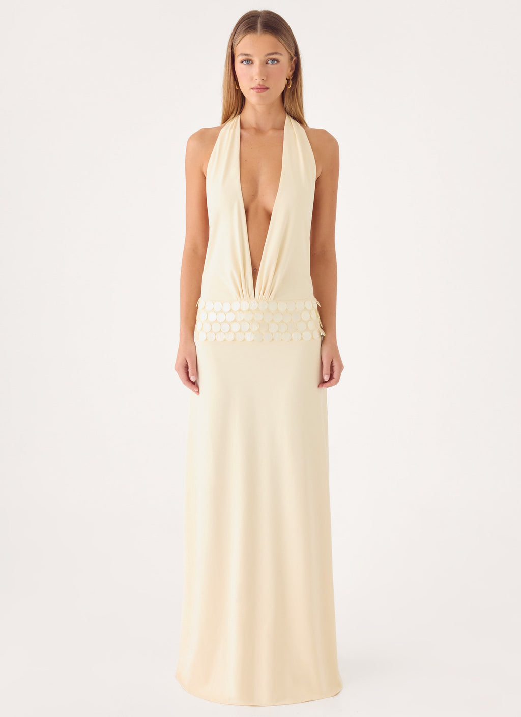 Kolisa Beaded Halter Maxi Dress - Cream
