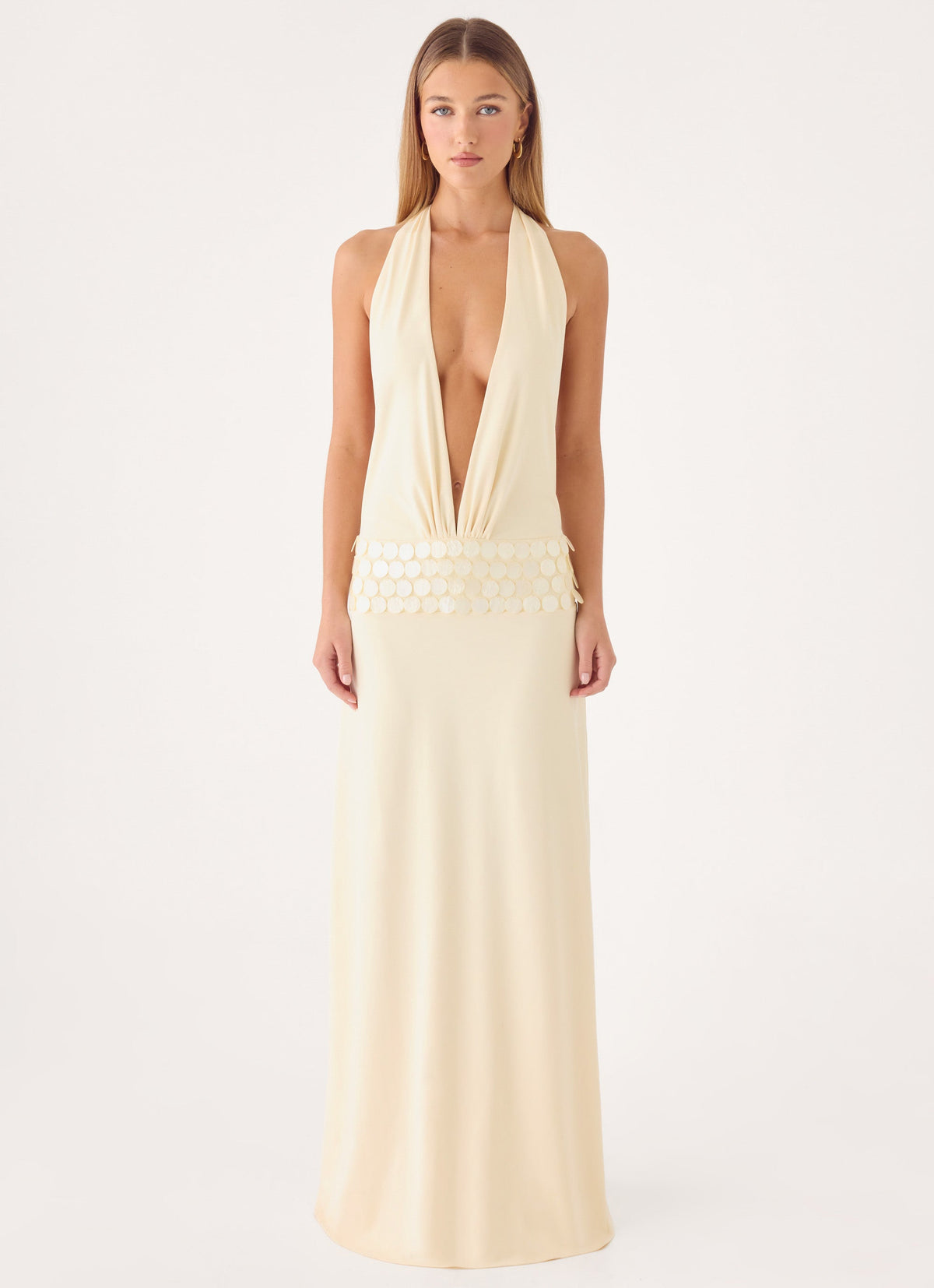 Kolisa Beaded Halter Maxi Dress - Cream
