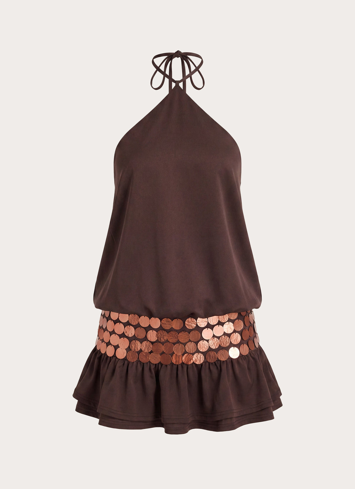 Melosa Beaded Halter Mini Dress - Chocolate